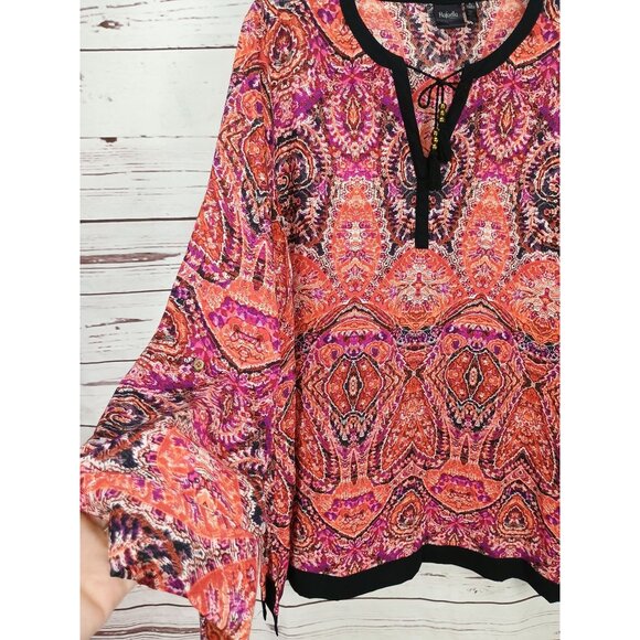 Rafaella Womens Boho Style Blouse Size XL Paisley Pattern V-Neck Long Sleeve Top - Picture 3 of 7